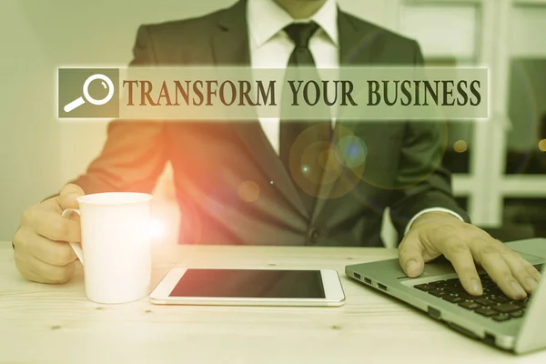 Conceptual hand writing showing Transform Your Business. Business photo text Modify energy on innovation and sustainable growth. — Stock Photo, Image