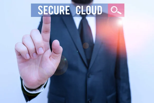 Kézírás szöveg Secure Cloud. Koncepció jelentése Védje a tárolt információ biztonságos Vezérelt technológia. — Stock Fotó