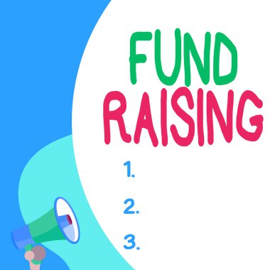 Fon Artırma 'yı gösteren kavramsal el yazısı. İş fotoğrafı, bir hayır kurumu için finansal destek arama eylemine mesaj atıyor. Küçük megafonlu büyük balon boş metni. Duyuru.