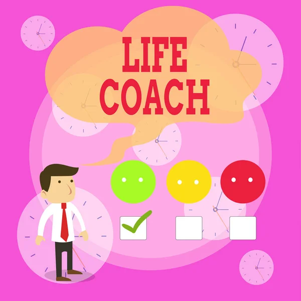 A Life Coach-ot bemutató levél. Business photo showcasing A bemutató, aki tanácsot ad az ügyfeleknek, hogyan oldják meg problémáikat vagy céljaikat White Questionnaire Survey Choice Satisfaction Green Tick. — Stock Fotó