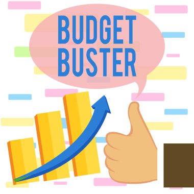 Budget Buster 'ı gösteren bir not yazıyorum. İş fotoğraflarında Carefree Harcama Gereksiz Satışlar Gereksiz Satışlar Başparmağınızı İyi Geçirin Başparmak Başarı Artan Çubuk Oku Artıran Artıran Artış.