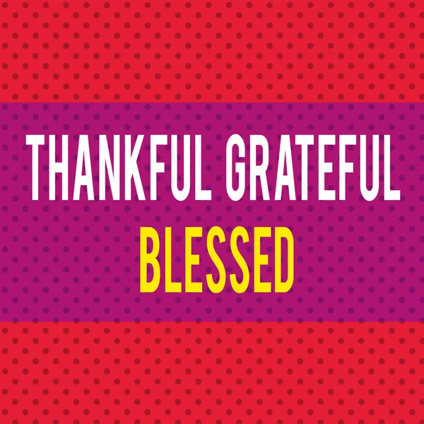 Word writing text Thankful Grateful Blessed. Business concept for Appreciation gratitude good mood attitude Seamless Endless Infinite Polka Dot Pattern against Solid Red Background. — Stock Photo, Image