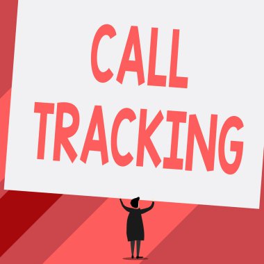 Call Tracking 'i gösteren kavramsal el yazısı. Organik Arama Motoru Dijital Reklam Göstergesi Dönüşüm Göstergesi Kısa saçlı Kadın boş dikdörtgen tutarak el ele giyiniyor.