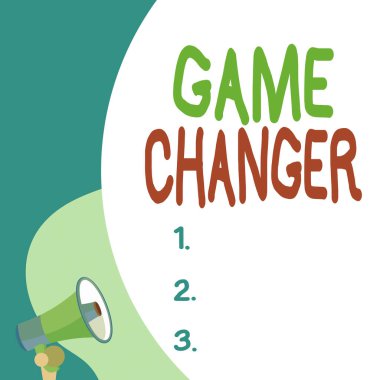 Oyun Değiştirici 'yi gösteren kavramsal el yazısı. Boş büyük balon boş metni küçük megafonla yapmanın güncel analizcisinde büyük bir değişimi etkileyen iş fotoğrafı yolu. Duyuru.