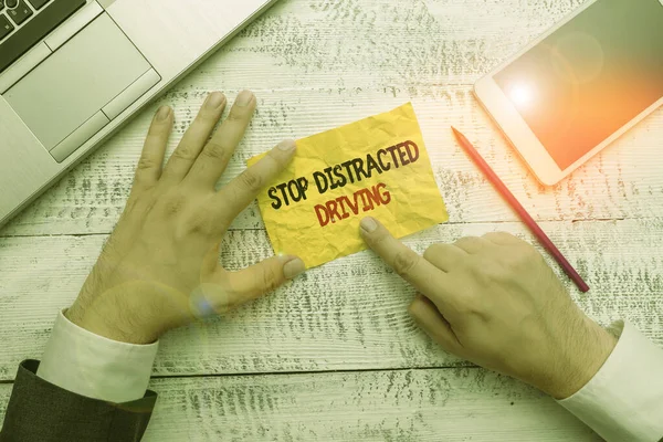 Word writing text Stop Distracted Driving. Business concept for asking to be careful behind wheel drive slowly. — Stock Photo, Image