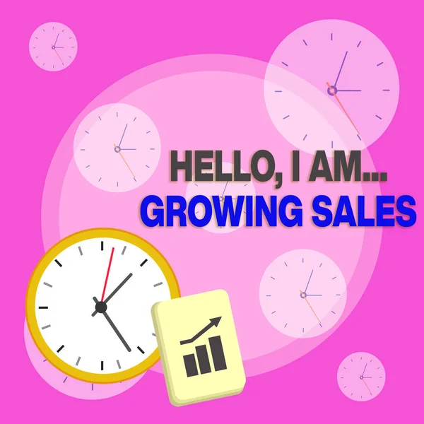 Hello I 'm Growing Sales' i gösteren bir not yazıyorum. İş fotoğrafı gösterimi daha fazla para kazandırıyor. Daha büyük miktarlarda satarak Artan Çubuk Grafik Oku ile Düzen Duvarı Notları. — Stok fotoğraf