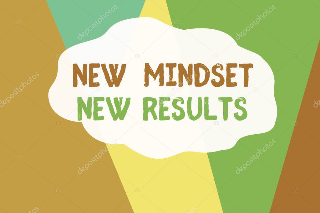 Conceptual hand writing showing New Mindset New Results. Business photo text Open to Opportunities No Limits Think Bigger Geometric Background Triangles for Business Presentations Web.