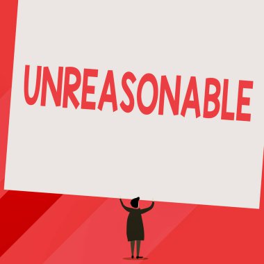 Mantıksız olduğunu gösteren kavramsal el yazısı. İş fotoğraflarının gösterilmesi kabul edilebilirlik ve adilliğin ötesinde kısa saçlı kadın boş dikdörtgen ile el ele tutuşuyor..