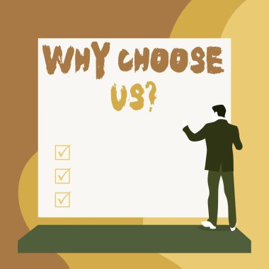 Neden bizi seçtiğini gösteren kavramsal el yazısı. İş fotoğrafı metni markamızı diğerlerinin tartışmalarına tercih etme gerekçesi Boş büyük dikdörtgen izleyen genç kadına bakın.