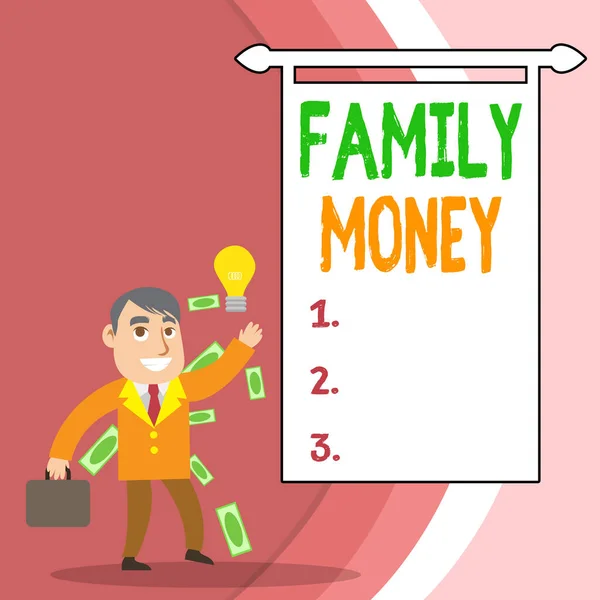 Rukopis Rodinné peníze. Koncept znamená zděděné bohatství zavedených upperclass rodin Úspěšný podnikatel nebo úředník generování dobrý nápad nebo nalezení řešení. — Stock fotografie