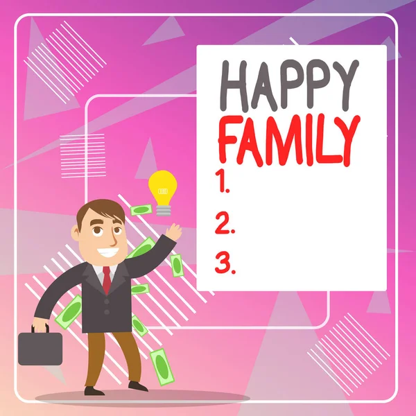 Word writing text Happy Family. Business concept for family members staying together spending quality time Successful Businessman or Clerk Generating Good Idea or Finding Solution. — 图库照片