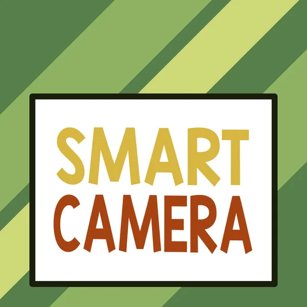 Text sign showing Smart Camera. Conceptual photo individual image processing systems designed to automate Front close up view big blank rectangle abstract geometrical background. — Stockfoto