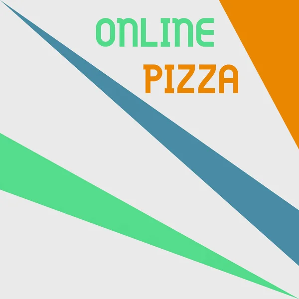 Ordskrivning text Online Pizza. Affärsidé för snabb leverans av pizza på din dörr Beställa mat på nätet Fyrkantig rektangel pappersark laddad med fullt skapande av mönster tema. — Stockfoto