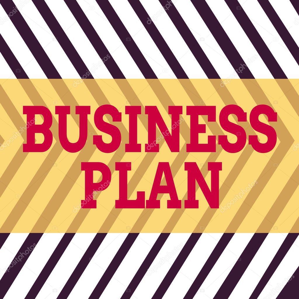 Word writing text Business Plan. Business concept for Structural Strategy Goals and Objectives Financial Projections Seamless Vertical Black Lines on White Surface in Mirror Image Reflection.