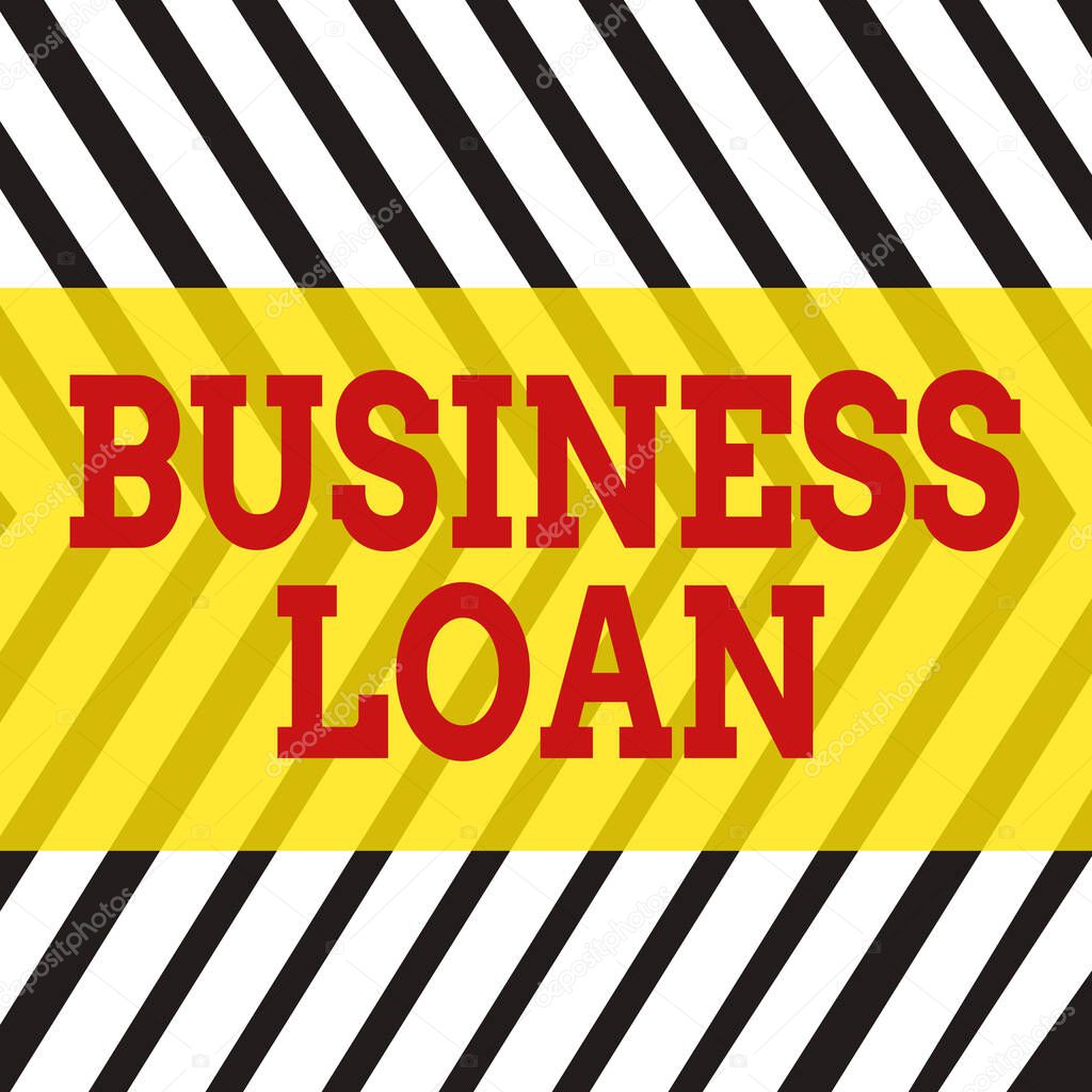 Word writing text Business Loan. Business concept for Credit Mortgage Financial Assistance Cash Advances Debt Seamless Vertical Black Lines on White Surface in Mirror Image Reflection.