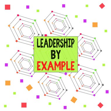 Metin işareti Liderliği Örnek Olarak Gösteriyor. Kavramsal fotoğraf gösterme için rol modeli haline geliyor Büyük niteliklere sahip merkezli altı merkezli desen Rastgele Dağılmış Renkli Kareler.