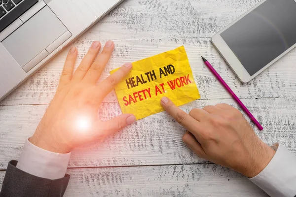 Słowo pisanie tekstu Bezpieczeństwo i higiena pracy. Koncepcja biznesowa bezpiecznych procedur zapobiegania wypadkom uniknąć niebezpieczeństwa. — Zdjęcie stockowe