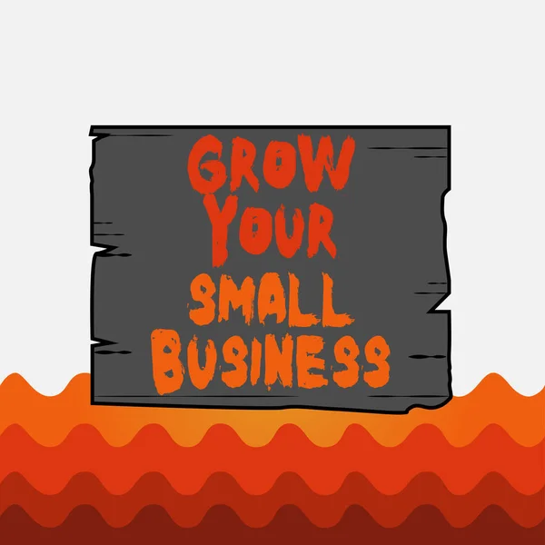개념적 손 글씨를 보여 주는 것은 여러분의 작은 사업을 성장 시킵니다. 기업 사진 텍스트 회사는 긍정적 인 현금 흐름을 생성 나무 널빤지 슬롯 색판 목재를 얻는다. — 스톡 사진