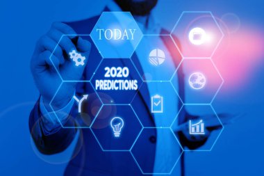 Text sign showing 2020 Predictions. Conceptual photo statement about what you think will happen in 2020 Picture photo system network scheme modern technology smart device. clipart