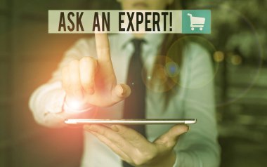 El yazısı yazarı Ask An Expert. Okumuş, onaylanmış ve arka plandaki bulanık kadını boş uzayı işaret ederek anlayan ve buna katılan kavram..
