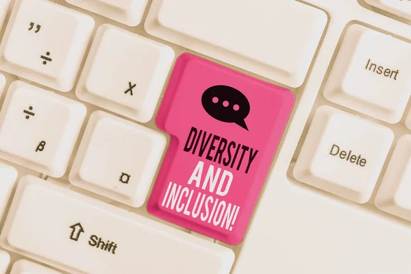 Word writing text Diversity And Inclusion. Business concept for range huanalysis difference includes race ethnicity gender White pc keyboard with empty note paper above white background key copy space