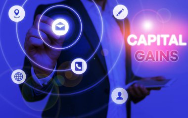 Sermaye Kazançları gösteren kavramsal el yazısı. İş fotoğraf metin Tahvil Hisse Senetleri Kar Gelir Vergisi Yatırım Fonları.