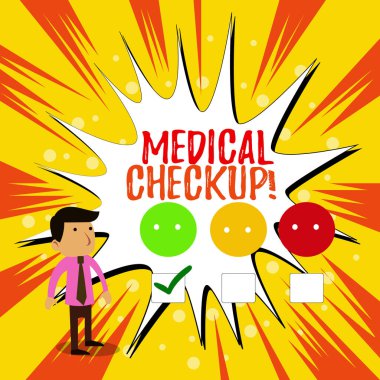 Tıbbi Checkup'u gösteren bir not yazıyorum. İş fotoğraf ayrıntılı fiziksel muayene vitrine testler beyaz anket anket seçimi memnuniyeti yeşil kene çeşitli içerir.