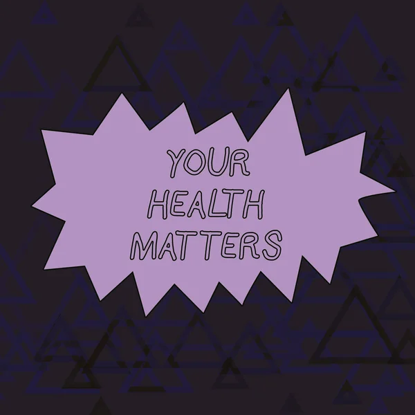 Sana kirjoittaa tekstiä Your Health Matters. Liiketoiminta käsite hyvää terveyttä on tärkein muun muassa hahmotella Kuva kolmio Mesh Pattern Two Tone Violet Modern Design . — kuvapankkivalokuva