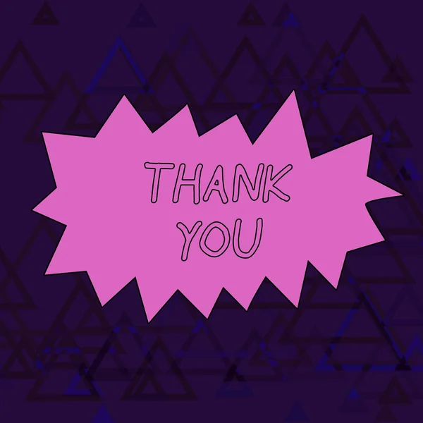 Word writing text Thank You. Business concept for polite expression used when acknowledging gift service compliment Outline Figure of Triangle Mesh Pattern in Two Tone Violet for Modern Design. — Stock Photo, Image