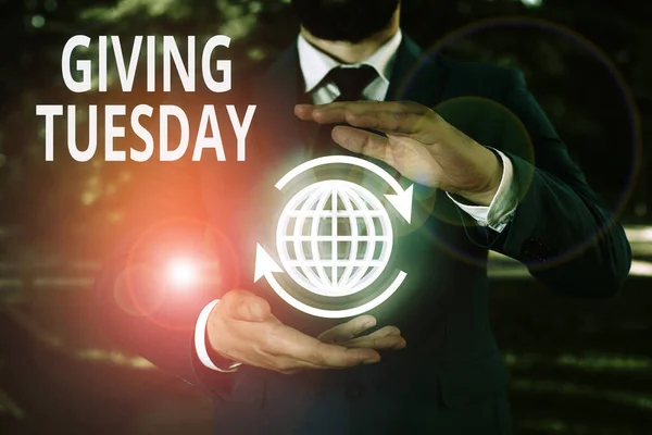 Writing note showing Giving Tuesday. Business photo showcasing international day of charitable giving Hashtag activism.