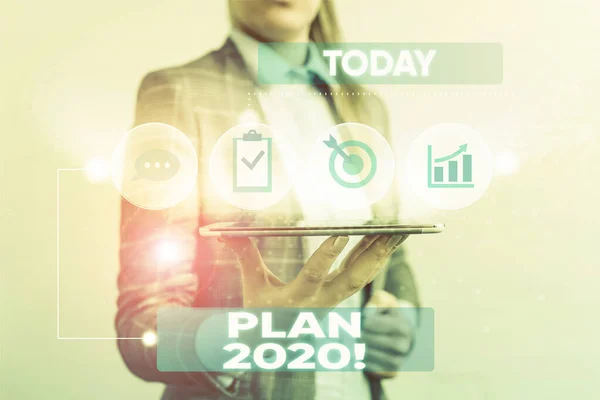 A 2020 tervet bemutató írásjegyzet. Üzleti fotó bemutató részletes javaslatot csinál elérése valami jövőre nő emberi kopás hivatalos munkaruha bemutató intelligens készülék. — Stock Fotó