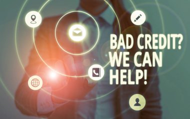 Kelime yazma metin Kötü Kredi Soru Biz Yardımcı olabilir. Kredi için sonra reddedildi sonra yardım sunan iş kavramı.