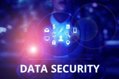 Veri Güvenliğini gösteren metin işareti. Kavramsal fotoğraf Gizlilik Disk Şifreleme Yedekleri Şifre Koruma.