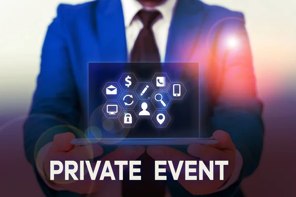 Handwriting text Private Event. Concept meaning Exclusive Reservations RSVP Invitational Seated. — Stock Photo, Image