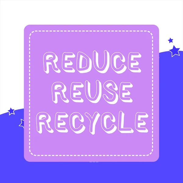 Почерк текста Сокращение повторного использования Recycle. Концепция, означающая экологически ответственное поведение потребителей Dashed Stipple Line Blank Square Colored Cutout Frame Bright Background . — стоковое фото