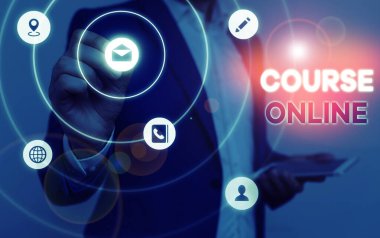 Ders Online gösteren kavramsal el yazısı. İş fotoğraf metin elearning Elektronik Eğitim Uzaktan Çalışma Dijital Sınıf.