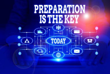 Hazırlık'ı gösteren not yazmak Anahtardır. İş fotoğrafı vitrin hataları azaltır ve faaliyetleri kısaltır Kadın akıllı cihaz kullanarak sunum sunan resmi iş elbisesi giymek.