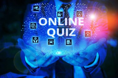 Kelime yazma metin Online Quiz. Oyun için iş konsepti veya internette yayınlanan bir zihin sporu Erkek giyim resmi iş elbisesi sunum sunum akıllı cihaz kullanarak.