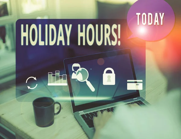 Szöveges jel mutatja Holiday hours. Fogalmi fotó az alkalmazottakra vonatkozó túlóra rugalmas munkarend szerint. — Stock Fotó