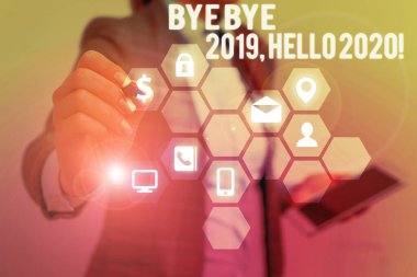 Bye Bye 2019 Merhaba 2020 gösteren metin işareti. Kavramsal fotoğraf geçen yıl veda ve başka bir iyi bir karşılama.