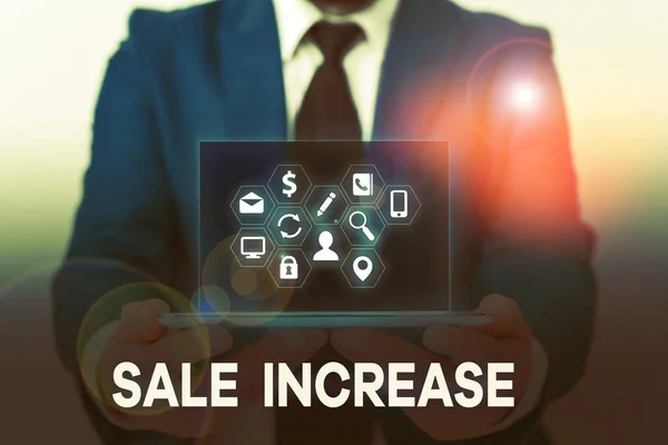 Handwriting text Sale Increase. Concept meaning Average Sales Volume has Grown Boost Income from Leads. — Stock Photo, Image