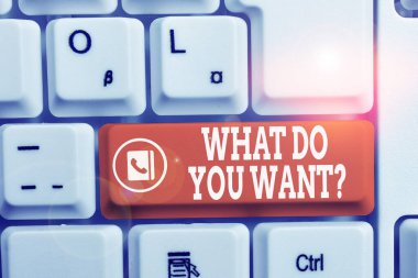 Ne İstiyorsanız Sorusu gösteren not yazma. Beyaz arka plan üzerinde not kağıdı ile beyaz pc klavye sorabilirsiniz iş fotoğraf vitrin e-demek veya yazmak.