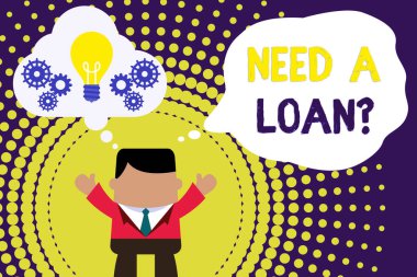 Bir Kredi Ye gerek sorusunu gösteren kavramsal el yazısı. İş fotoğraf metin gösteren veya iş finans için bir para sunan Man elleri kadar hayali kabarcık ampul birlikte çalışan.