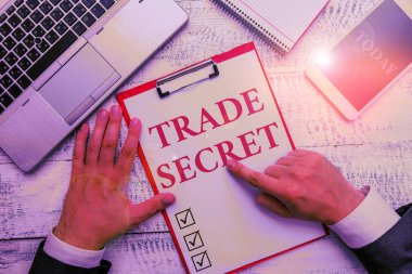 El yazısı metin Trade Secret. Kavram anlamı Bir ürün Hakkında Gizli bilgiler Fikri mülkiyet.
