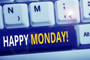 Kelime yazma metin Happy Monday. Beyaz arka plan tuşu kopya alanı üzerinde boş not kağıdı ile ona büyük yeni hafta Beyaz pc klavye dilemek için sipariş gösteren söylemek için iş konsepti.