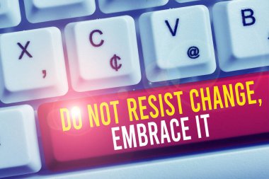 Word yazma metin Değiştirmeyin Embrace It. Değişikliklere açık olmak için iş kavramı beyaz arka plan tuş kopyalama alanı üzerinde boş not kağıdı ile yeni şeyler Pozitif Beyaz pc klavye deneyin.