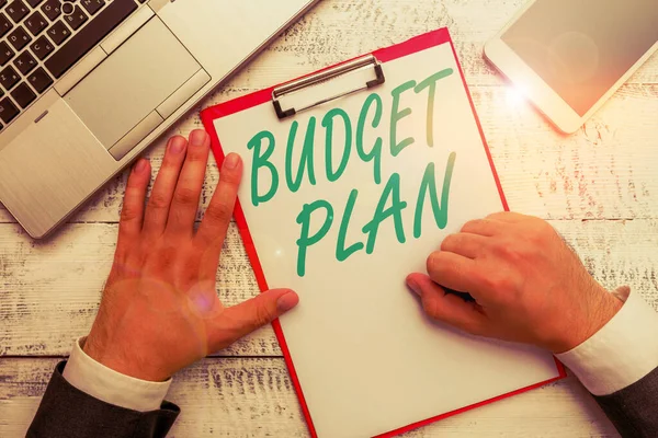 Εννοιολογική γραφή με χέρι που δείχνει το σχέδιο προϋπολογισμού. Οικονομικό πρόγραμμα κειμένου για μια καθορισμένη χρονική περίοδο συνήθως έτος. — Φωτογραφία Αρχείου