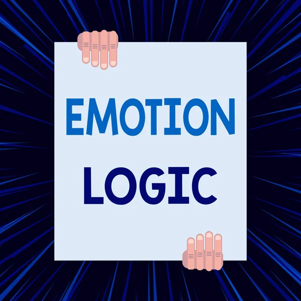 Kézírás szöveg írás érzelem logika. Koncepció jelentése szív-vagy Brain Soul vagy intelligencia zavartság egyenlő egyenleg két kéz, amely nagy üres téglalap-ig le geometrikus háttértervezés. — Stock Fotó