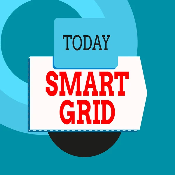 Текстовый знак, показывающий Smart Grid. Концептуальная фотография включает в себя эксплуатационные и энергетические измерения, включая метр Прямоугольный квадрат баннера над полукругом вниз Геометрический фон . — стоковое фото
