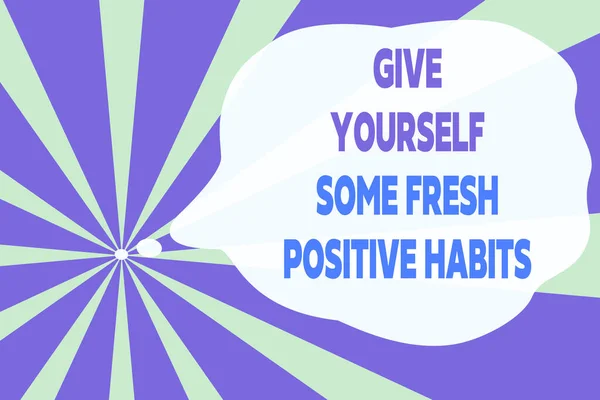 Text sign showing Give Yourself Some Fresh Positive Habits. Conceptual photo Get healthy positive routines Abstract geometric deep design. Simulating depth background. Futuristic. — Stock Photo, Image